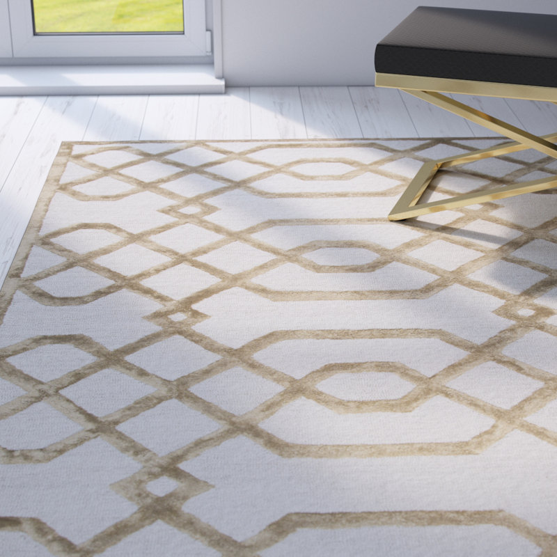 Mercer41 Fabian Geometric Hand Tufted Wool Cream Area Rug